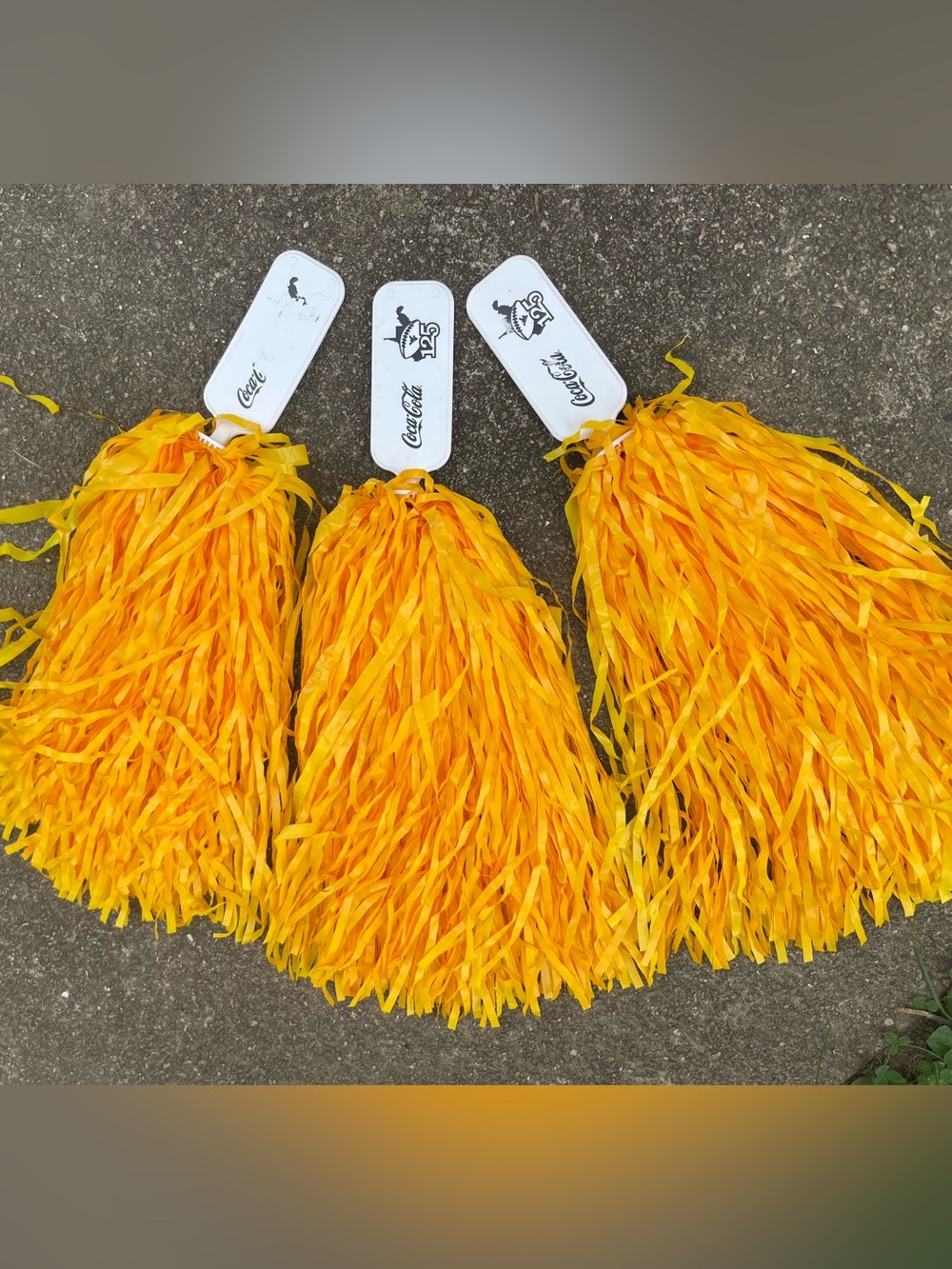 Football Game Cheer Coca Cola Bright Yellow Cheer Pom Poms - Set of 3